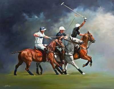 Battle Cry. A polo, equine, equestrian and horse wall art canvas action print by Jacqueline Stanhope. Signed limited edition.