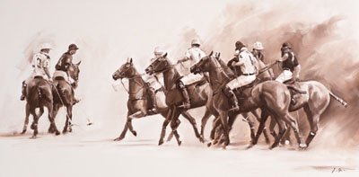 Anticipation. A polo, equine, equestrian and horse wall art canvas action print by Jacqueline Stanhope. Signed limited edition.