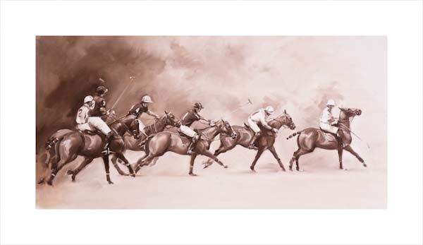 In Pursuit. A polo, equine, equestrian and horse wall art canvas action print by Jacqueline Stanhope. Signed limited edition.