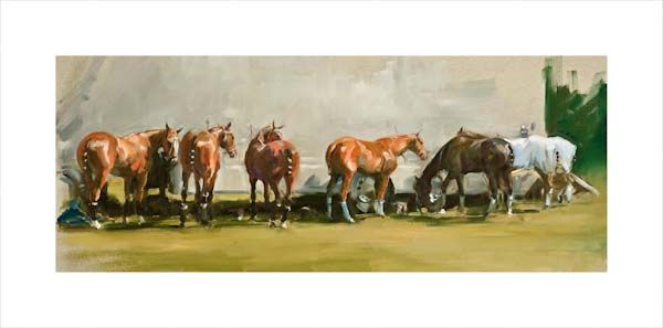 Polo ponies. A polo, equine, equestrian and horse wall art canvas print by Jacqueline Stanhope. Signed limited edition.