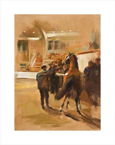 An equine, equestrian and horse wall art canvas print of horses at Tattersalls Sales, Newmarket by Jacqueline Stanhope. Signed limited edition.