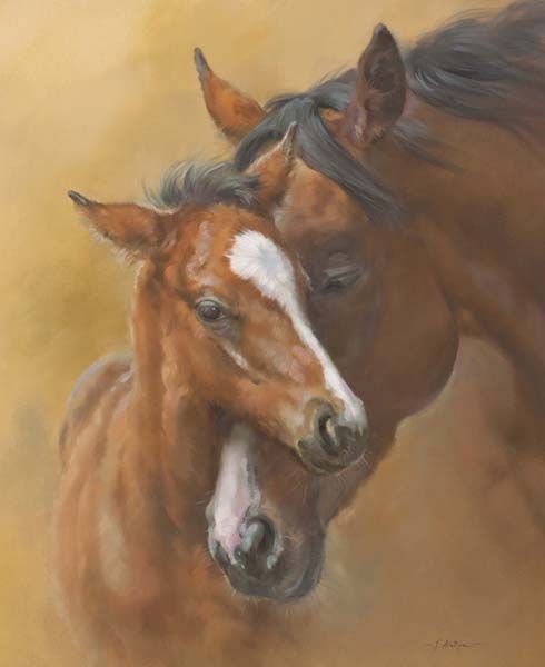 Beloved - An equine, equestrian, racehorse and horse wall art canvas print of a thoroughbred mare and foal by Jacqueline Stanhope. Signed limited edition.