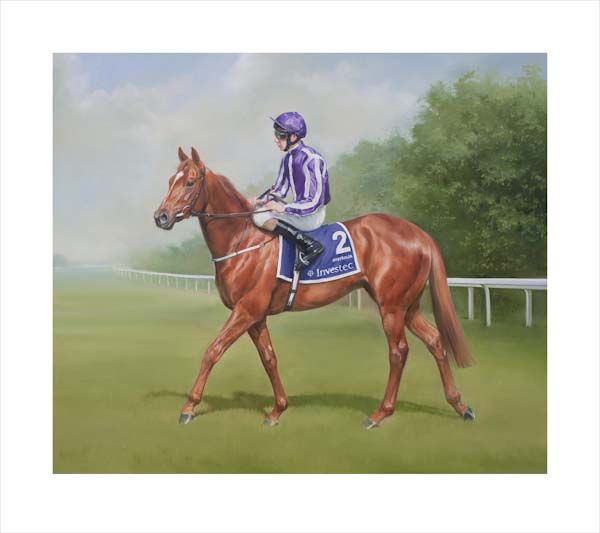Australia - An equine, equestrian, racehorse and horse wall art canvas print of Australia and jockey Joseph O'Brien at the Epsom Derby by Jacqueline Stanhope. Signed limited edition.