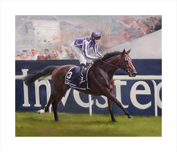 Camelot. An equine, equestrian and horse art canvas print of Camelot and jockey Joseph O'Brien winning the Epsom Derby by Jacqueline Stanhope. Signed limited edition. Signed limited edition.