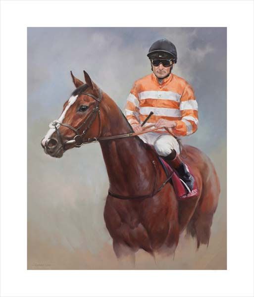 Covert Love and Pat Smullen. An equine, equestrian, racehorse and horse wall art canvas print by Jacqueline Stanhope. Signed limited edition.