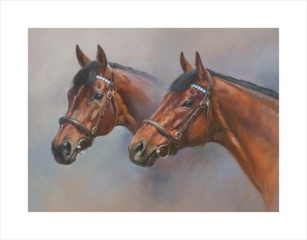 Dubai Millennium and Dubawi. An equine, equestrian, racehorse and horse wall art canvas print of stallions by Jacqueline Stanhope. Signed limited edition.