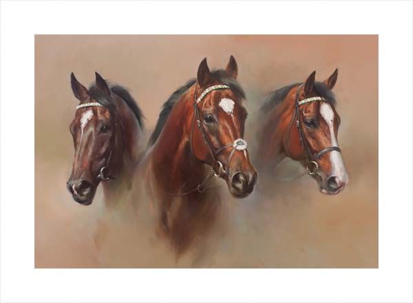 Frankel, Bullet Train and Noble Mission. An equine, equestrian, racehorse and horse wall art canvas print by Jacqueline Stanhope. Signed limited edition.