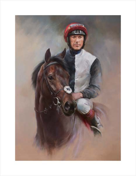 An equine, equestrian, racehorse and horse wall art canvas print of Golden Horn and jockey Frankie Dettori at the Epsom Derby by Jacqueline Stanhope. Signed limited edition.