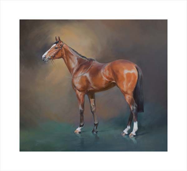 An equine, equestrian, racehorse and horse wall art canvas print of Epsom Oaks winner MInding by Jacqueline Stanhope. Signed limited edition.