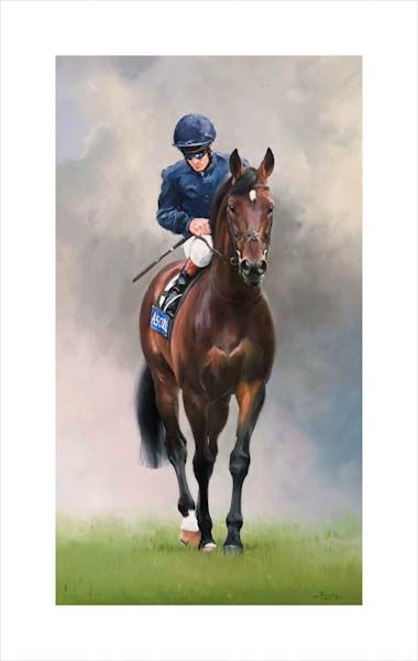An equine, equestrian, racehorse and horse wall art canvas print of Ascot Gold Cup winner Yeats and jockey Johnny Murtagh by Jacqueline Stanhope. Signed limited edition.
