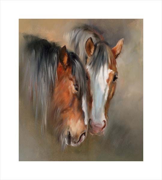 Good company. An equine, equestrian and horse wall art canvas print of two Clydesdale heavy horses by Jacqueline Stanhope. Signed limited edition.