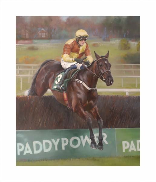 An equine, equestrian, racehorse and horse wall art canvas print of Galopin Des Champs and jockey Paul Townend,  by Jacqueline Stanhope. Signed limited edition.
