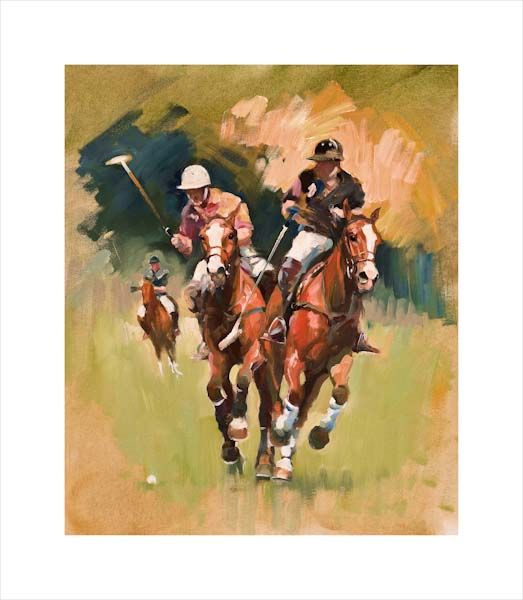 Fair Game. A polo, equine, equestrian and horse wall art canvas action print by Jacqueline Stanhope. Signed limited edition.