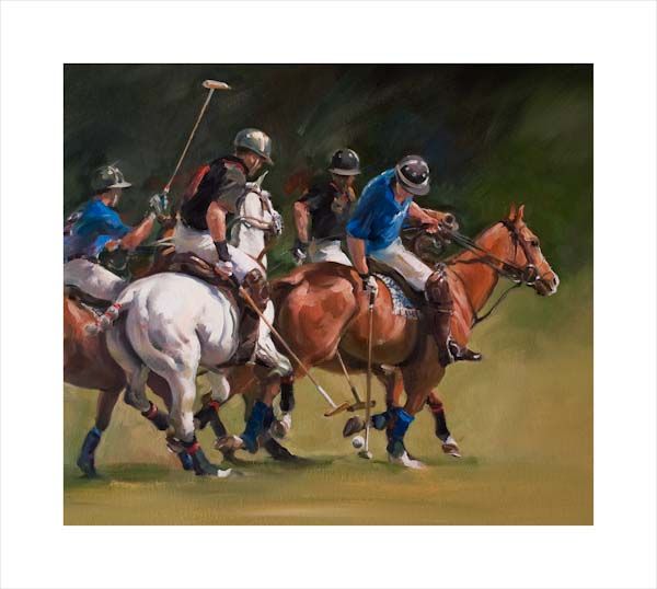hard Fought. A polo, equine, equestrian and horse wall art canvas action print by Jacqueline Stanhope. Signed limited edition.