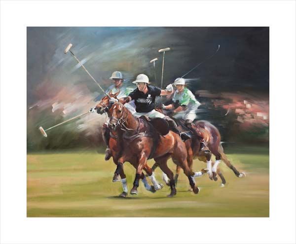 A polo, equine, equestrian and horse wall art canvas action print by Jacqueline Stanhope. Signed limited edition.