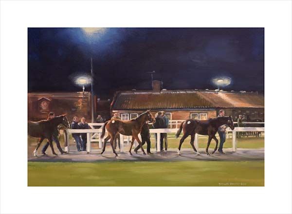 An equine, equestrian and horse wall art canvas print of  Sea The Stars foals at Tattersalls Sales, Newmarket by Jacqueline Stanhope. Signed limited edition.